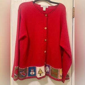 Rebecca Stone Christmas Grandma Cardigan Sweater Patchwork Red Plus Size 3X